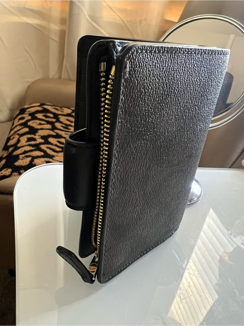 Coach Black Logo Compact Wallet with Gold Hardware - Picture 6 of 6